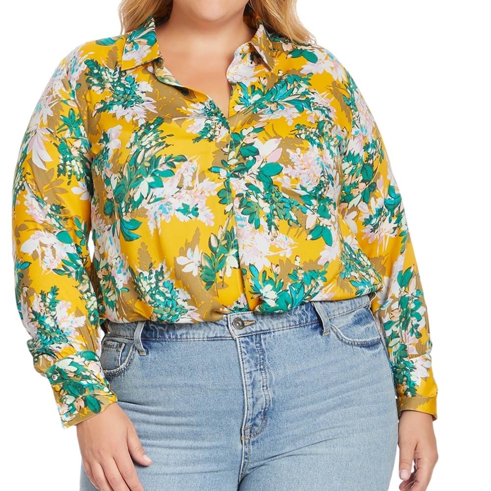 Jessica Simpson Trendy Plus Size Bodie Floral- Bloom Field - Golden Rod